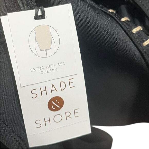 Shade & Shore Black Extra High Leg Bead Detail One Piece Swimsuit, Size S, NWT - Picture 5 of 6